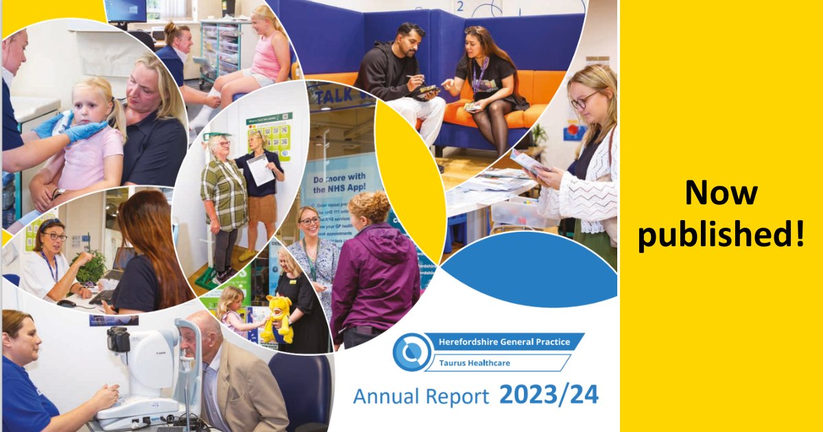 Taurus Healthcare has published its Annual Report for 2023/24.
More than three quarters of a million routine appointments were delivered by Herefordshire General Practice to patients between October 2023 and September 2024. 
Read the full story here:herefordshiregeneralpractice.co.uk/news/taurus-an…