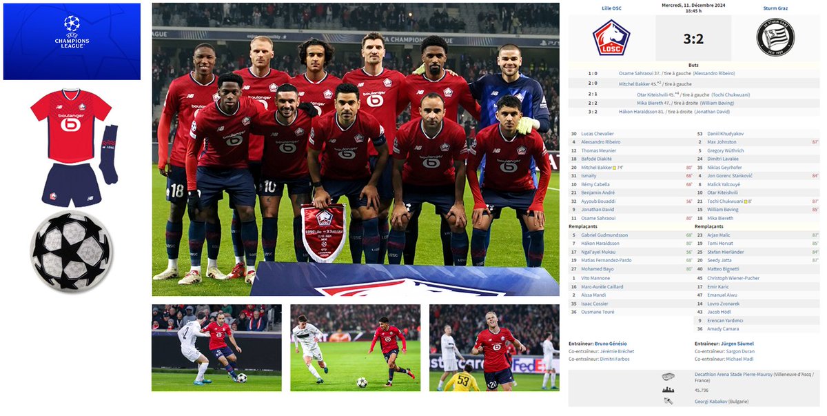 📍Lille 3-2 Sturm Graz
🇫🇷 Stade Pierre-Mauroy
🗓️11 déc. 2024
🔎C1, Phase de ligue J6 

#LOSC #148