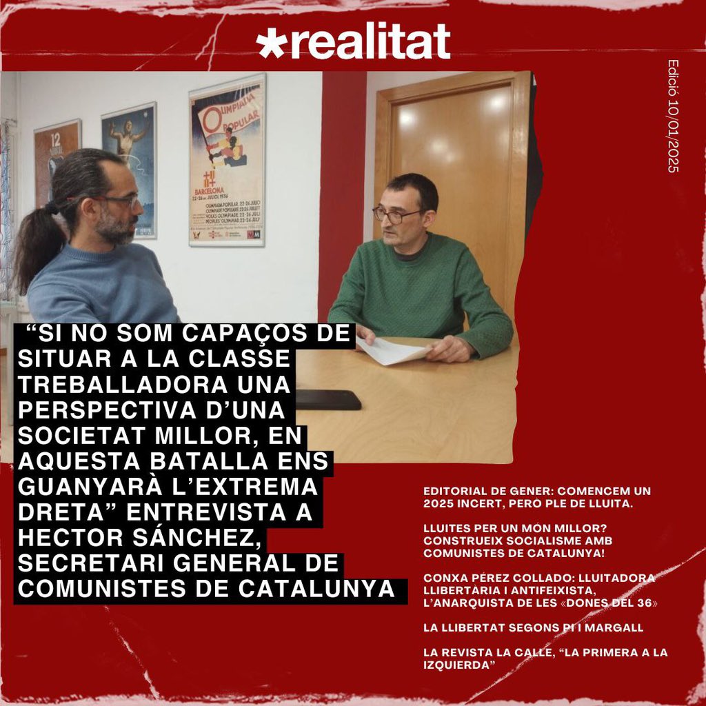 🔴NOVA EDICIÓ

📰 Continuem encara amb ressaca del 3r Congrés de Comunistes amb una entrevista a l'Héctor Sànchez, reelegit Secr. General, i parlem de la campanya d'afiliació 'Construeix Socialisme'. L’editorial del mes, sobre un any incert i ple de lluites, i molt més.

🧵FIL