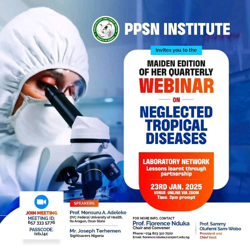 Prof_Ben_G's tweet image. 📢 Join the PPSN Institute Webinar on Neglected Tropical Diseases!

🗓 Date: 23rd January 2025
🕒 Time: 3 PM 
📍 Venue: Online via Zoom

Topic: Laboratory Network - Lessons Learned Through Partnership.

Meeting ID: 657 333 5776
Passcode: ixbJ4c

#WHO
#NTDs
#PPSN
#Sightsavers