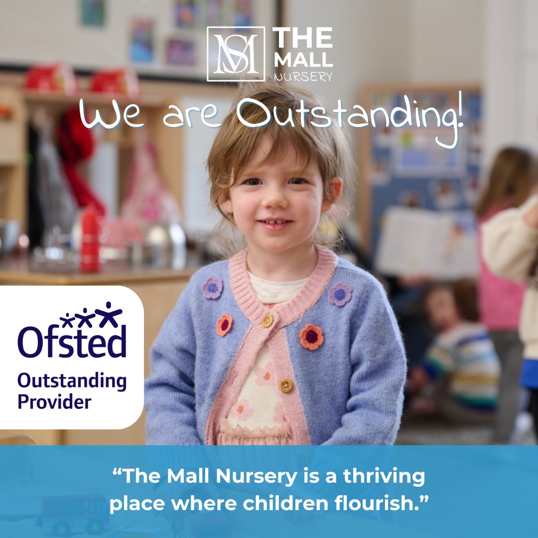 We are delighted to share that we have received an OUTSTANDING Ofsted rating in all areas.

The report recognised that "The Mall Nursery is a thriving place where children flourish. The management team and staff are highly dedicated to the nursery's success."

#themallnursery