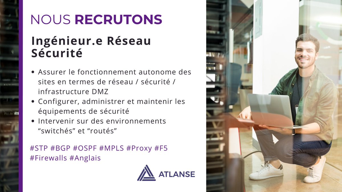 #Job : Comme Théodule, Consultant #Réseau &amp; #Sécurité, vous maîtrisez les protocoles réseau, comprenez les systèmes d'exploitation réseau et saisissez les nuances de la sécurité informatique. Rejoignez nous en envoyant votre CV à ida.zocli@atlanse.com
#IngénieurRéseau #Sécurité