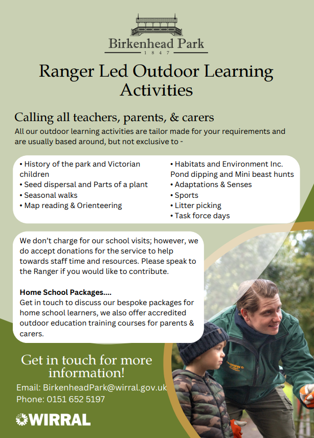 Birkenhead Park (@birkenheadpark1) on Twitter photo 📚 We provide a wide range of outdoor learning activities for schools and young people, including tailored packages for home learners.
Get in touch to find out more:
birkenheadpark@wirral.gov.uk
0151 652 5197 📚 We provide a wide range of outdoor learning activities for schools and young people, including tailored packages for home learners.
Get in touch to find out more:
birkenheadpark@wirral.gov.uk
0151 652 5197