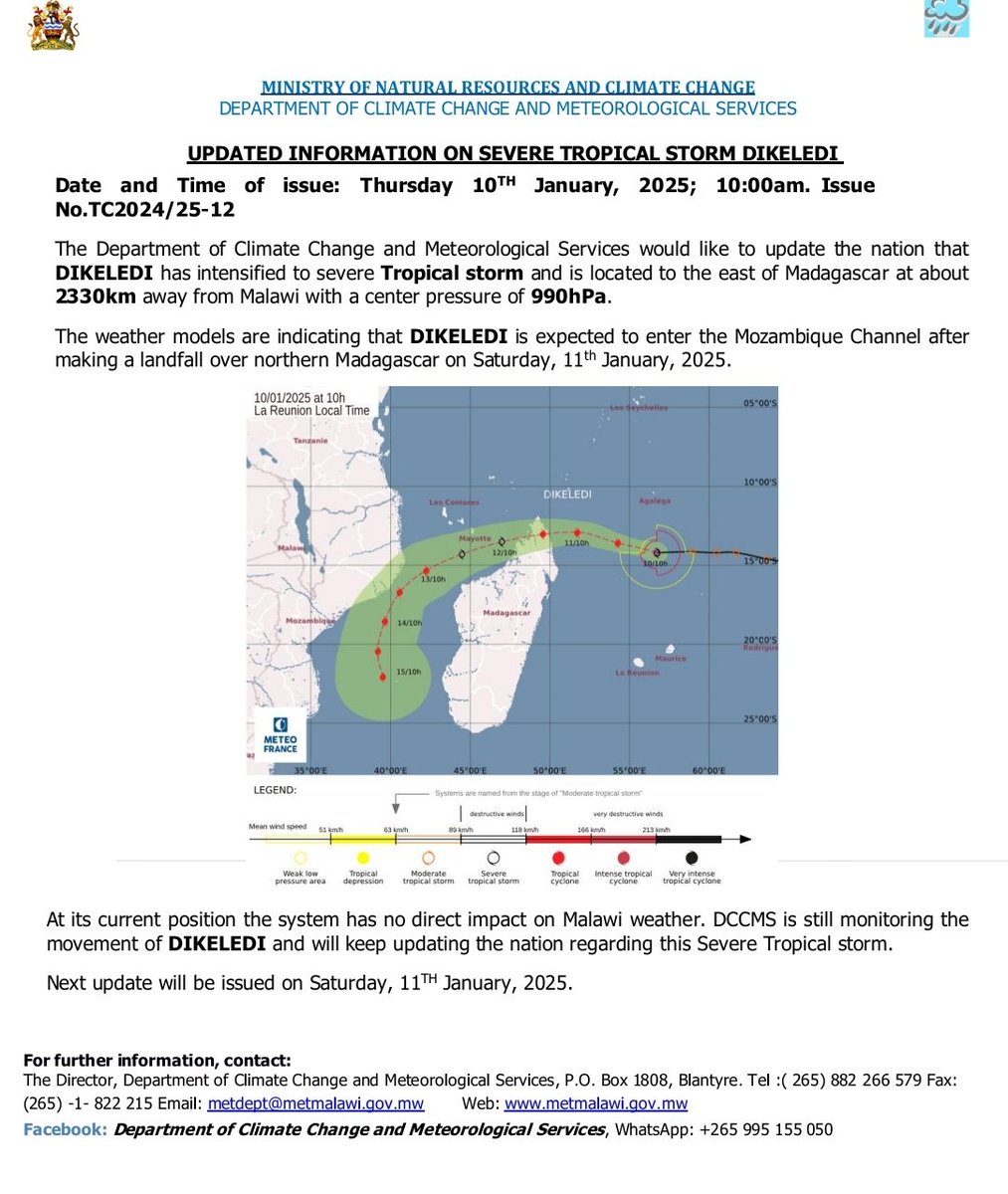UPDATE ON SEVERE TROPICAL STORM DIKELEDI
@DccmsM