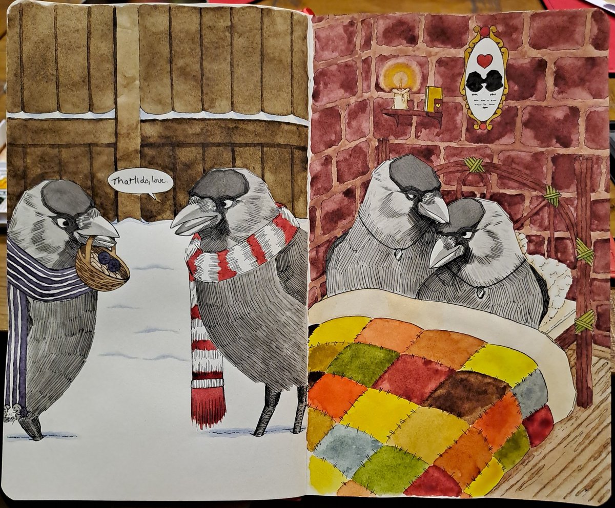<a href="/DailyCorvids/">Corvids Daily</a> These are my Jackdaws Etta and Ethel! (IG @/ hannah.c._.art if anyone's interested ☺️)