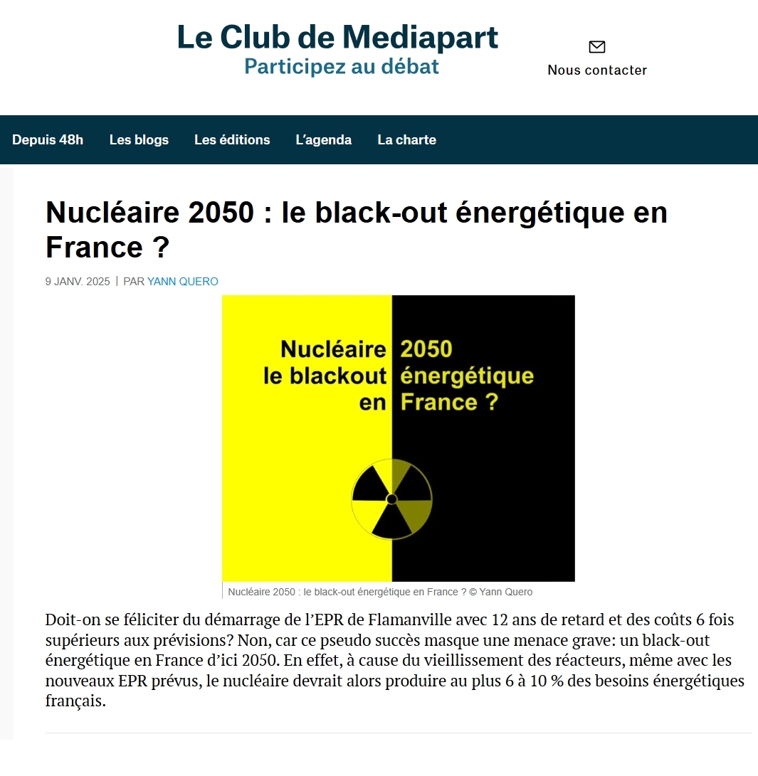 "Nucléaire 2050 : le black-out énergétique en France ?" un billet de blog de Yann Quero sur <a href="/Mediapart/">Mediapart</a>.
blogs.mediapart.fr/yann-quero/blo…
Yann Quero a dirigé plusieurs anthologies aux éditions <a href="/ArkuirisEd/">Editions Arkuiris</a>, dont "Le #nucleaire et après", avec une couverture de #Caza.
arkuiris.com/livre.php?id=21
