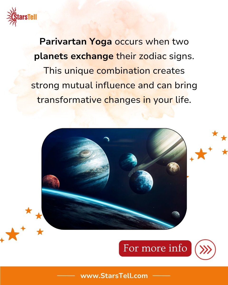 YourStarsTell's tweet photo. Curious if this rare yoga is in your chart? Consult our experts today! 🔮

📲 Link in bio.

#FunFactFriday #AstroTerms #ParivartanYoga #AstrologyInsights #StarsTell #AstrologyLovers #YourStarTell #talktoastrologerstarstell #startellastrology #astrology #planets #moonsign https://t.co/jm4BcdjmlX