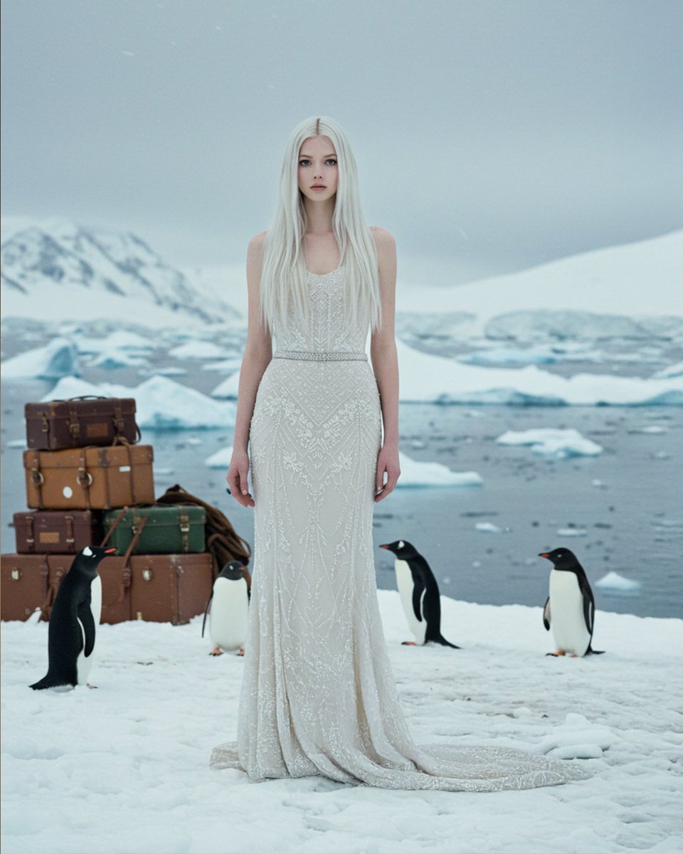 Malsajang's tweet photo. The wedding photoshoot taken on the Antarctic sea ice was 
complemented by the penguins’ cameo appearances, 
which were incredibly natural.

남극 유빙(流氷) 위에서 촬영한 웨딩 화보 촬영, 
펭귄들의 보조 출연은 너무나 자연스러웠다. https://t.co/WmvV0T9Gtp