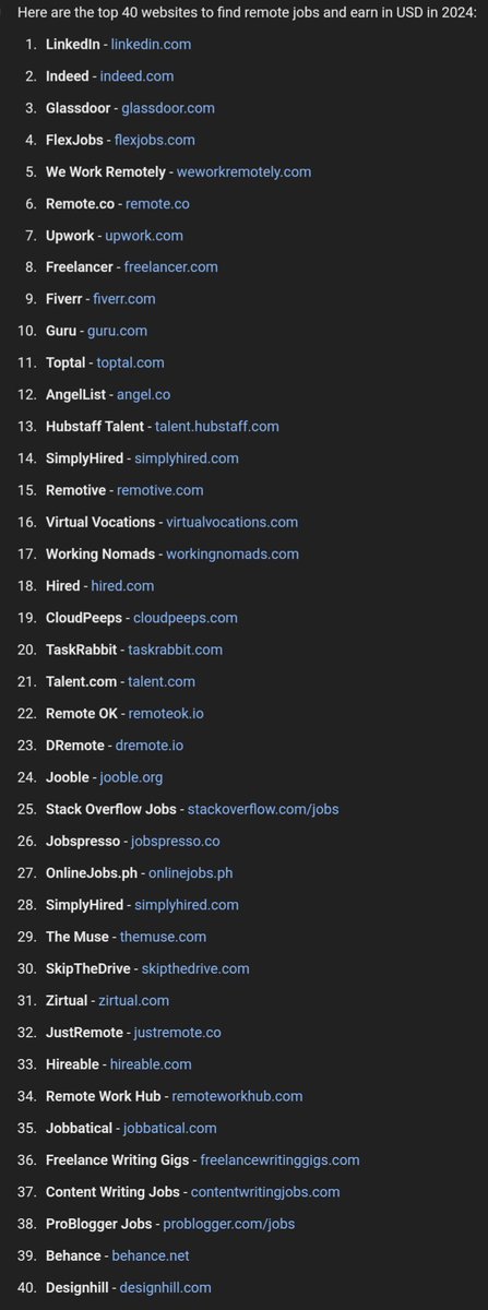 JOBCORNER247's tweet photo. 40 websites to find remote jobs and earn in USD in 2024: https://t.co/QJ1pyFq5RF
