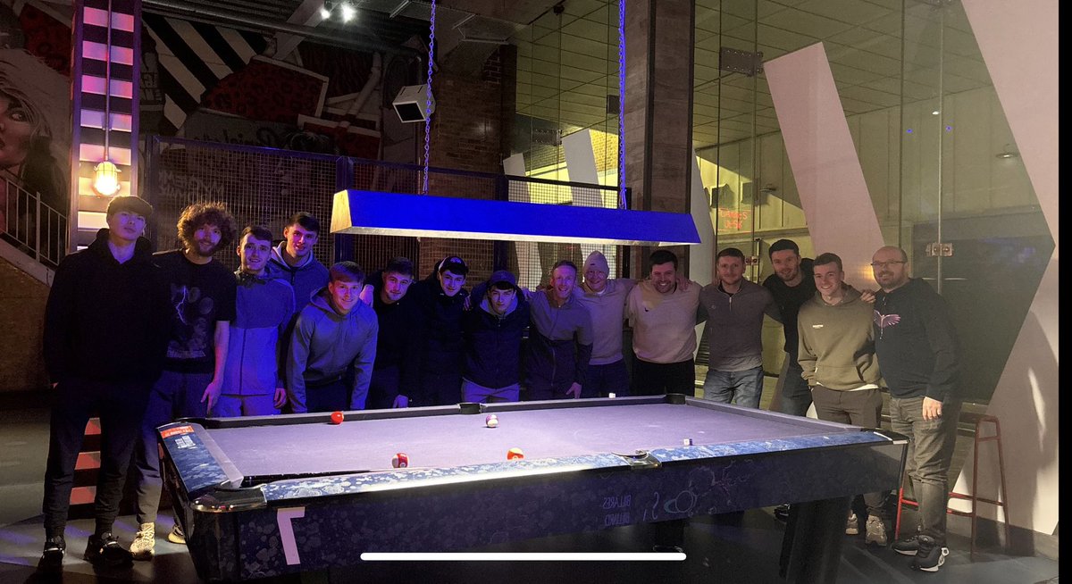 AFCLiverpool's tweet photo. Training cancelled last night so some of the lads took the opportunity to get some competitive team bonding in #poolsharks #SatffosArmy https://t.co/aBbN06bkyc