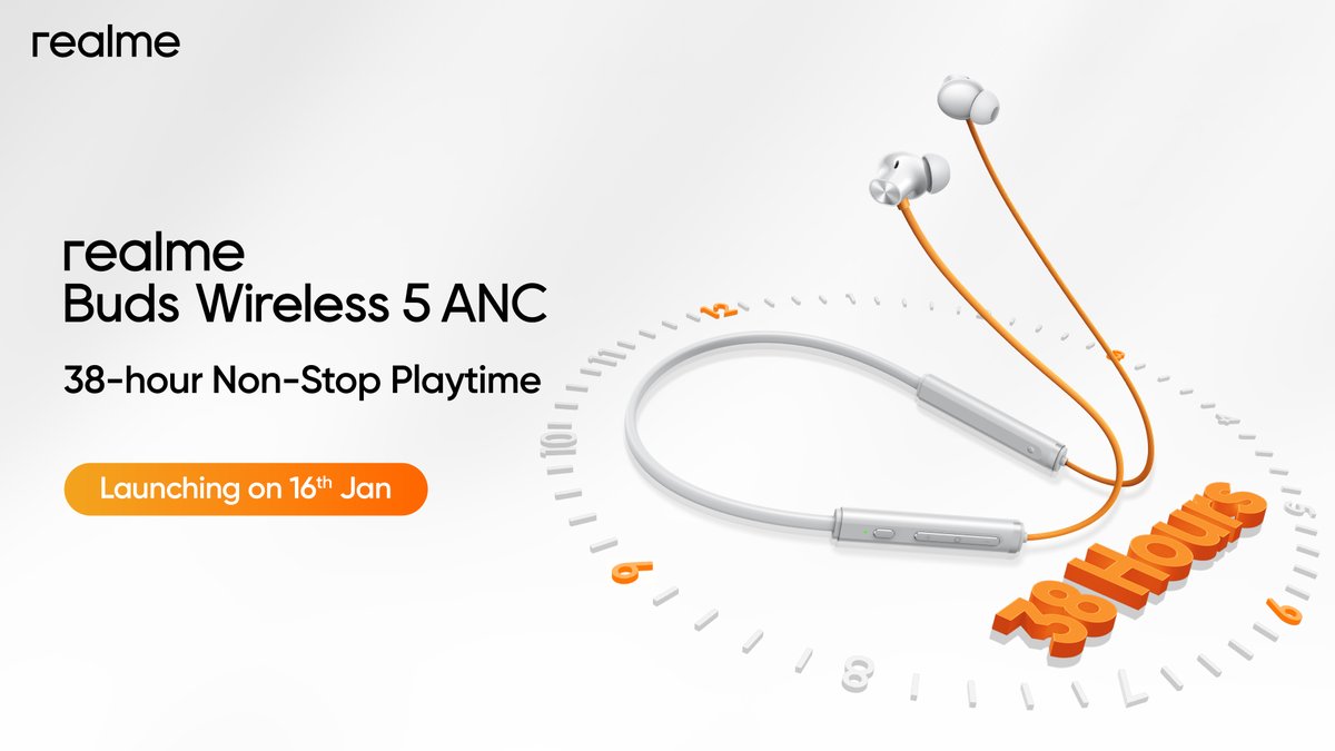 Long commutes? Back-to-back calls? Or just a day of non-stop music? With 38 hours of non-stop playtime, the #realmeBudsWireless5ANC keeps the beats going as long as you do!

Launching on 16th Jan, 12 Noon

Know more: bit.ly/3C2dMOD