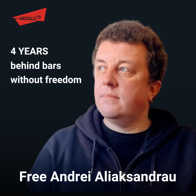 article19org's tweet image. On 12 January, we mark four years since journalist and human rights defender Andrei Aliaksandrau was arrested in Belarus. 

ARTICLE 19 calls for his immediate release and for all baseless charges against him to be dropped.

article19.org/resources/bela…
#FreeAndrei