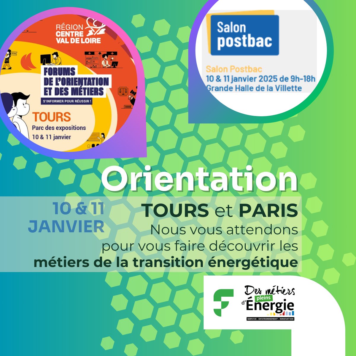 #Orientation 🧭 📢  C'est la saison des forums et salon de l'orientation ! Rendez-vous les  10 et 11 janvier au Parc des expositions de Tours et à la Grande halle  de la Villette à Paris pour tout savoir sur les métiers pleins d'énergie  !metierspleinsdenergie.fr