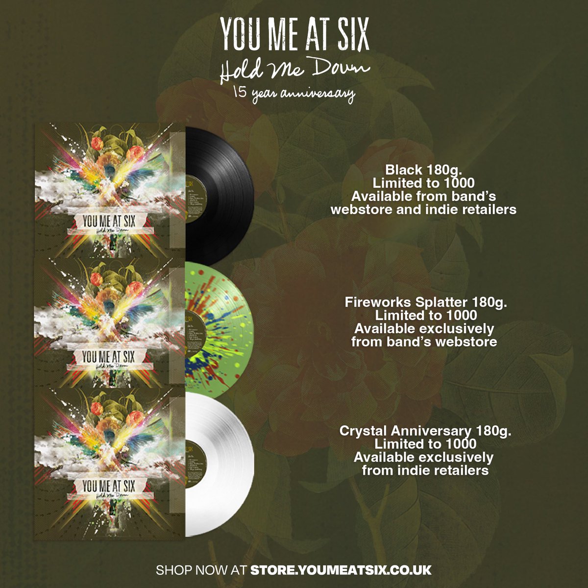 youmeatsix's tweet photo. Finally, after 15 years we’ve been able to press our 2nd album, ‘Hold me Down’ on vinyl. 
Available to pre-order now along with some very special merch. 
Happy 15th birthday to HMD x

https://t.co/HaovH1Gtmo https://t.co/A5KYQU4Oz5