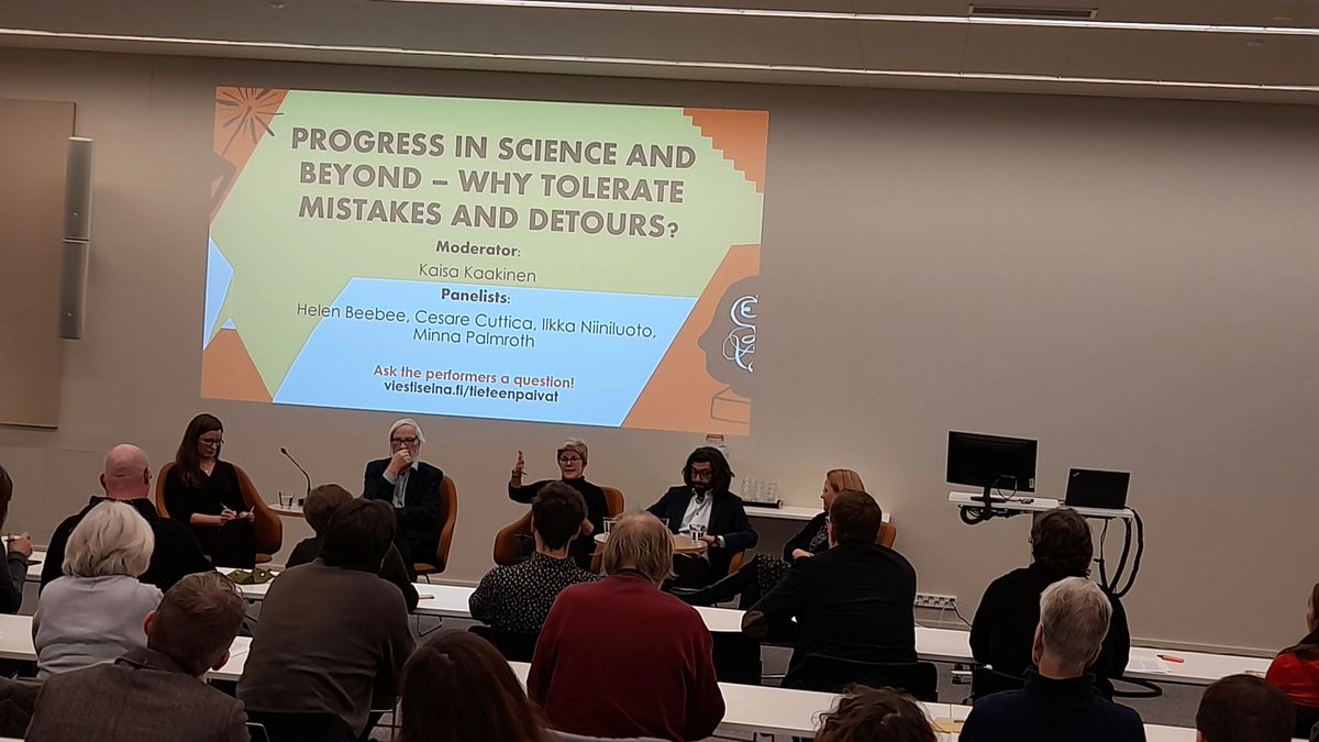 Philosophy should be a critical dialogue said Ilkka Niiniluoto in the panel discussion at the #ScienceForum <a href="/Tieteenpaivat/">Tieteen päivät</a>  "Why tolerate #mistakes and detours?" with Helen Beebee (Erkko professor at <a href="/HCollegium/">Helsinki Collegium (HCAS)</a>), Cesare Cuttica &amp; <a href="/MinnaPalmroth/">Minna Palmroth</a>.