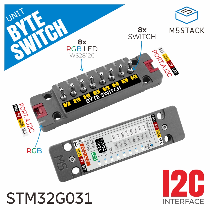 M5Stack's tweet image. The ByteSwitch Unit is now online for sales! 8-channel toggle switch input + #STM32+ #WS2812C x9 + #I2C
Get Yours Now:
✅ Shopify: bit.ly/4h9f8Gb
✅ AliExpress: bit.ly/3WelfRF
Or Watch Video First: bit.ly/3PwZzMS