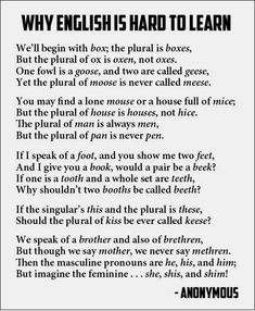 TheTeachingHall's tweet photo. Why English is hard to learn 
So true! 
Can everyone understand this poem and why it is funny? :) https://t.co/Auw9jFPIVL