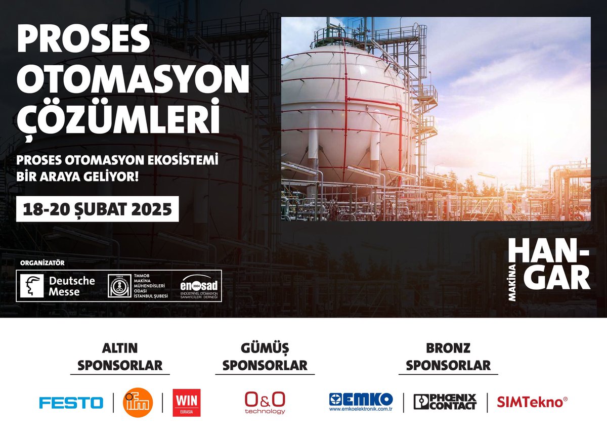 muratbayazit_'s tweet image. Türkiye&apos;nin #proses endüstrisine odaklanacak olan Proses Otomasyon Çözümleri Zirvesi, 18-20 Şubat 2025 tarihlerinde Makina Hangar&apos;da gerçekleşecek. Zirve, proses mühendislerini, son kullanıcı firmaları ve sektöre yatırım yapan nitelikli profesyonelleri bir araya getirecek.