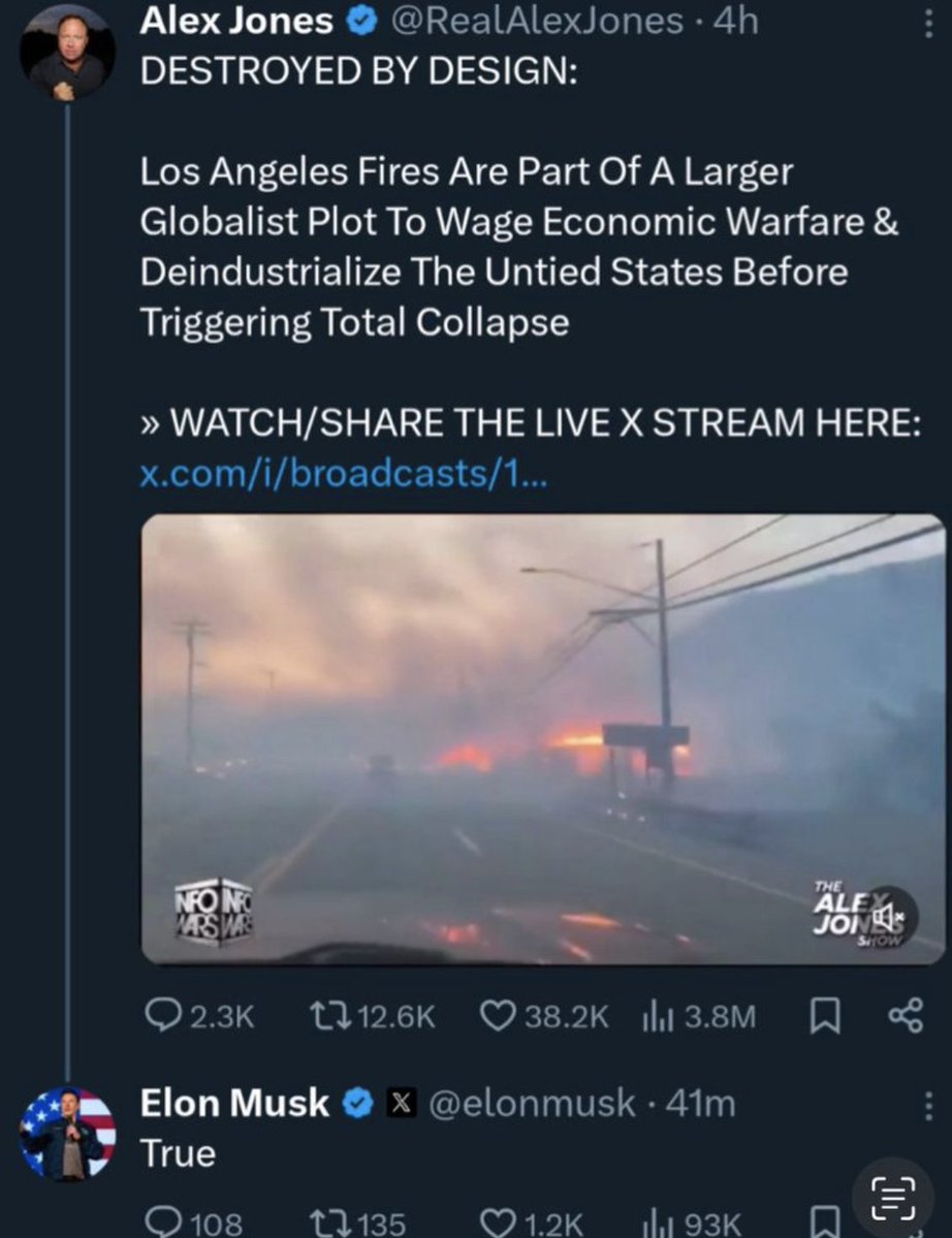 We're now expected to believe that the 'liberal elite' are burning down their own houses &amp; communities as part of a globalist plot to de-industrialize civilisation. Nothing to do with global warming, of course! It's hard to believe millions swallow this far-fetched nonsense.