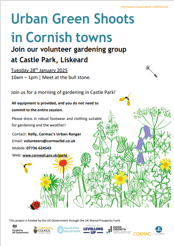 Volunteer #gardening in #liskeard.  Just turn up.  Any questions ask Kelly as per the posters.
