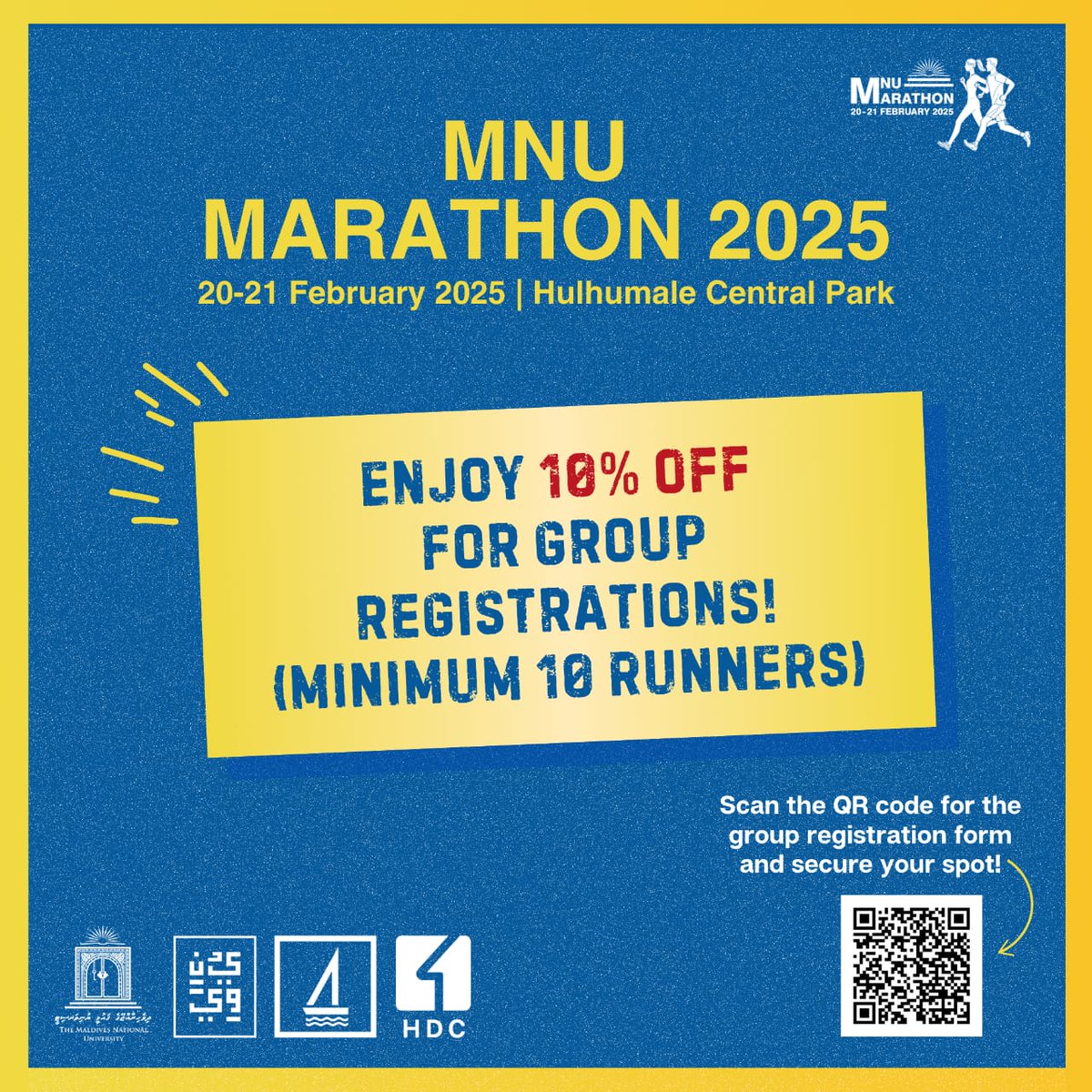 TEAM up for the MNU Marathon! 🏃‍♂️🏃‍♀️
📅 20–21 Feb 2025
💥 Register 10+ and get 10% OFF!
🏅 Win exciting cash prizes!

Scan the QR code to register. Let’s race for victory! 💪