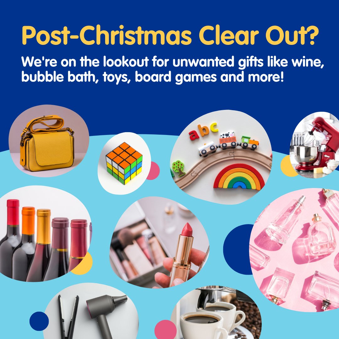 Do you have unwanted Christmas gifts? They can change lives! 🌟 Donate them to our Cowgate Family Hub to help us fundraise through raffles, auctions and more. Direct message our Fundraising Team to get involved! 🌈 #DonateToMakeADifference