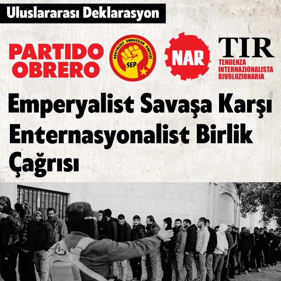 Uluslararası Deklarasyon

Emperyalist Savaşa Karşı Enternasyonalist Birlik Çağrısını Yükseltiyoruz.
sep.org.tr/emperyalist-sa…