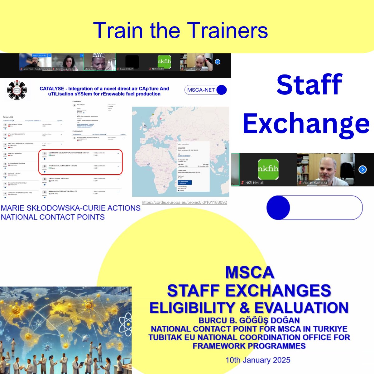 Taking place now: An online 'Train the trainers' event of MSCA-NET enabling #MSCA NCPs to support applicants for #StaffExchange Calls. Thanks to all trainers, attendees, organisators and testimonials! Further support sources: MSCA-NET.EU