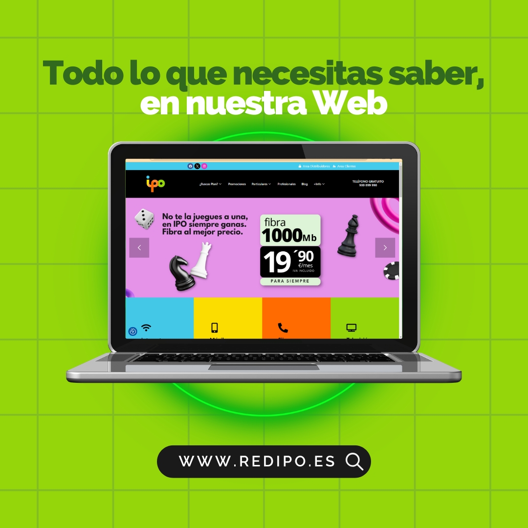 📶 ¡Conéctate al futuro con IPO Networks! 

🌐¿Buscas la mejor telefonía y fibra óptica? 

💻 Descubre más en nuestra web: redipo.es todo lo que necesitas saber, a un clic de distancia.

#FibraOpticaHogar #INTERNET #telefoniamovil #WIFI #conexion #Móvil