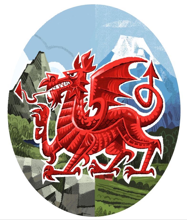 Wales &amp; Japan 2025 を記念して著名なウェールズ人イラストレーターのジョナサン・エドワーズ氏デザインの「駅スタンプ」を制作しました！「Draig Goch（ウェールズのドラゴン）」をモチーフにして日本とウェールズの様々なつながりを描いています。日本のどこでお目にかかれるかお楽しみに！