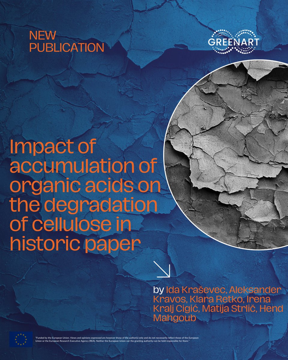 ProjectGreenart's tweet image. 📚 New on the GREENART Website: Research reveals the role of organic acids, especially oxalic acid, in degrading historic paper.

🔗 Read more: greenart-project.eu/impact-of-accu…

#GREENARTProject #PaperConservation #HeritageScience 🌍