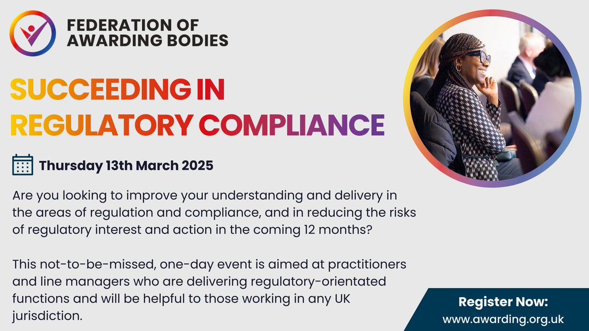 Federation of Awarding Bodies (FAB) (@awardingbodies) on Twitter photo ๐ซ ๐ฆ๐๐ฐ๐ฐ๐ฒ๐ฒ๐ฑ๐ถ๐ป๐ด ๐ถ๐ป ๐ฅ๐ฒ๐ด๐๐น๐ฎ๐๐ผ๐ฟ๐ ๐๐ผ๐บ๐ฝ๐น๐ถ๐ฎ๐ป๐ฐ๐ฒ - ๐ญ๐ฏ ๐ ๐ฎ๐ฟ๐ฐ๐ต ๐ฎ๐ฌ๐ฎ๐ฑ | ๐๐๐ฎ๐๐ ๐ฅ๐ฒ๐ด๐ฒ๐ป๐ฐ๐, ๐๐ถ๐ฟ๐บ๐ถ๐ป๐ด๐ต๐ฎ๐บ
Are you looking to improve your understanding and delivery in the areas of regulation and compliance, and in reducing the risks of ๐ซ ๐ฆ๐๐ฐ๐ฐ๐ฒ๐ฒ๐ฑ๐ถ๐ป๐ด ๐ถ๐ป ๐ฅ๐ฒ๐ด๐๐น๐ฎ๐๐ผ๐ฟ๐ ๐๐ผ๐บ๐ฝ๐น๐ถ๐ฎ๐ป๐ฐ๐ฒ - ๐ญ๐ฏ ๐ ๐ฎ๐ฟ๐ฐ๐ต ๐ฎ๐ฌ๐ฎ๐ฑ | ๐๐๐ฎ๐๐ ๐ฅ๐ฒ๐ด๐ฒ๐ป๐ฐ๐, ๐๐ถ๐ฟ๐บ๐ถ๐ป๐ด๐ต๐ฎ๐บ
Are you looking to improve your understanding and delivery in the areas of regulation and compliance, and in reducing the risks of