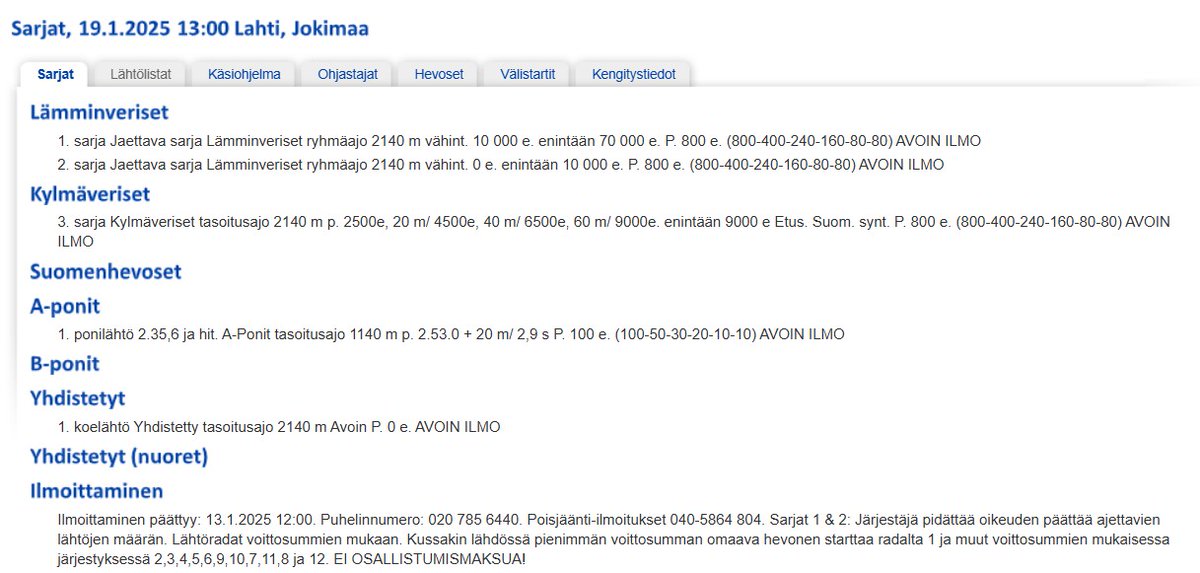 💛🐴Sunnuntain 19.1. Jokimaan ravien ilmoittaminen päättyy maanantaina 13.1. klo 12:00.
💙🐴Jokimaan arkiraveihin ilmainen sisäänpääsy 2025. Tervetuloa viihtymään! #ravit #jokimaanravit #lahti