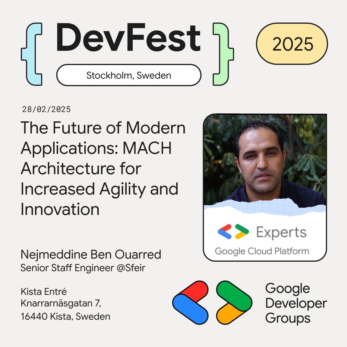 GdgCloudSthlm's tweet image. Future-Proof Your Apps!

Join Nejmeddine Ben Ouarred at #DevFestStockholm2025 to explore how MACH architecture drives agility &amp;amp; innovation in modern applications.

🎟 Tickets: buff.ly/3YOJAOC 

#MACHArchitecture #DevFest #GDGsthlm #CloudNative