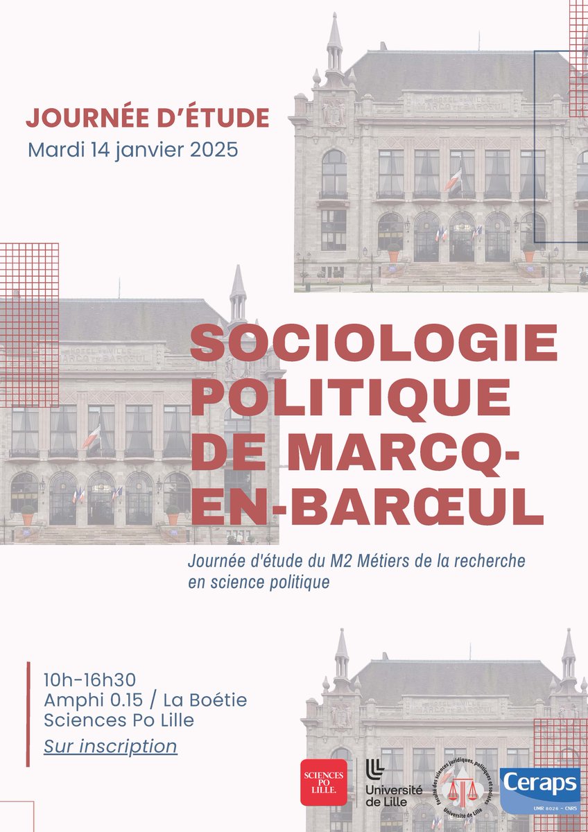 FSJPS Ulille (@fsjps_ulille) on Twitter photo đ
đRendez-vous mardi 14 janvier de 10h Ă 16h en Amphi 0.15 Ă Sciences Po Lille pour la journĂ©e d'Ă©tude "Sociologie politique de Marcq-en-Baroeul" du M2 MRSP.
âĄïž Inscription et programme : cutt.ly/ee2vpzxl
<a href="/ScPoLille/">Sciences Po Lille</a> <a href="/univ_lille/">UniversitĂ© de Lille</a> <a href="/CerapsLille/">Ceraps</a> đ
đRendez-vous mardi 14 janvier de 10h Ă 16h en Amphi 0.15 Ă Sciences Po Lille pour la journĂ©e d'Ă©tude "Sociologie politique de Marcq-en-Baroeul" du M2 MRSP.
âĄïž Inscription et programme : cutt.ly/ee2vpzxl
<a href="/ScPoLille/">Sciences Po Lille</a> <a href="/univ_lille/">Université de Lille</a> <a href="/CerapsLille/">Ceraps</a>