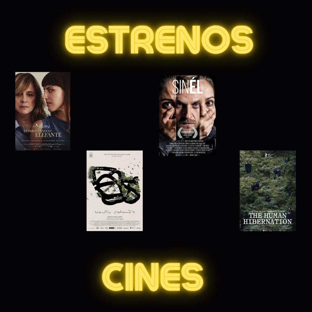Estrenos con una película que vimos 🐣crecer⬇️
🟢#DesmontandoUnElefante/#AitorEcheverría y #PepGarrido. Finalista del XVI Premio SGAE de Guion Julio Alejandro de <a href="/fundacionsgae/">PAlHl</a>
🟢#CientoVolando /<a href="/arantxa_aguirre/">Arantxa Aguirre</a>
🟢#SinÉl /<a href="/rodadinsensatos/">Emilio Martínez-Borso (Rodad Insensatos)</a>
🟢#TheHumanHibernation/#LluísSellarès