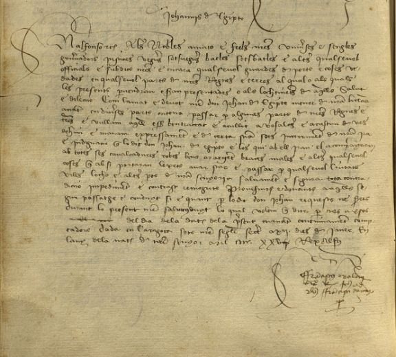¿Sabes qué es este documento? Es el salvoconducto que el rey de Aragón, Alfonso V, otorgó a Juan, conde de Egipto Menor, para autorizarle a viajar por la península en su peregrinaje a Santiago de Compostela. Data de 1425. #600 años del pueblo #gitano. cultura.gob.es/archivos-aca/a…