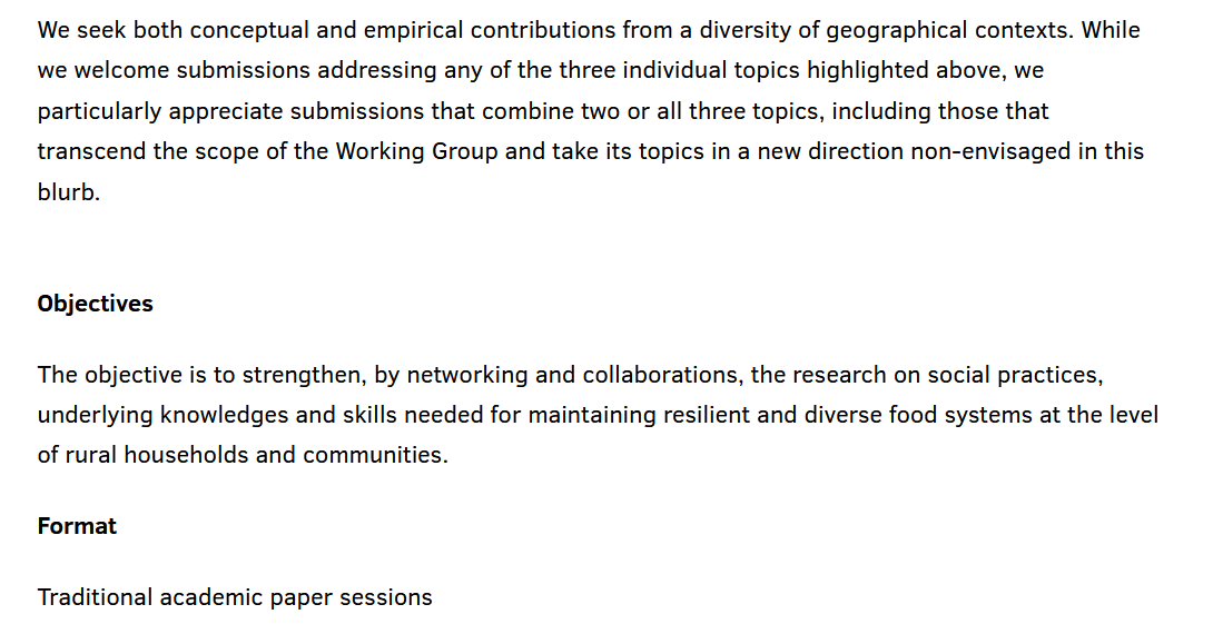 Another #conference session! This one together with <a href="/helsinkiuni/">University of Helsinki</a> colleagues🙏👍

Call for papers open!📢📰🍎👩‍🌾

<a href="/ESRSociology/">ESRS - European Society of Rural Sociology</a> congress in Riga in July 2025, section 16: esrs2025.rsu.lv/deep-dive

#food #selfprovisioning #skills #rural #household #community #resilience