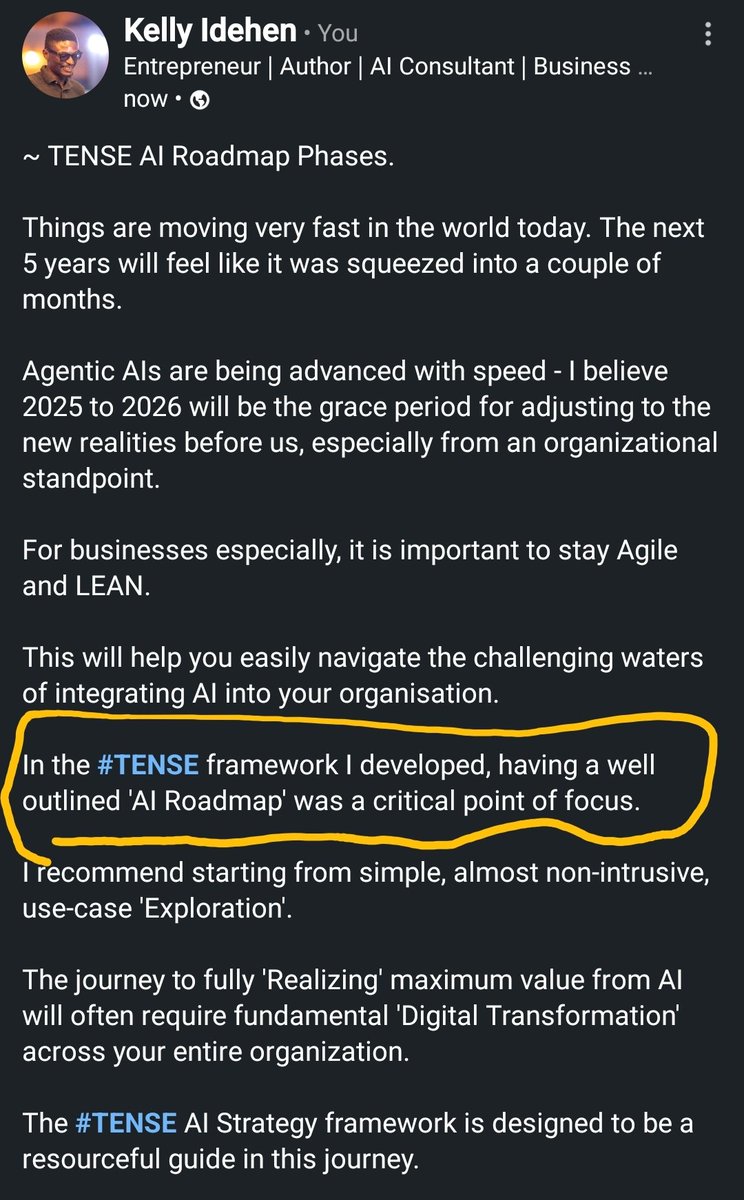 IconicKelx's tweet image. As AI is advancing, do you have a plan or Roadmap to advance with it? 

#AIStrategy #AIFramework #AIRoadMap #TENSE