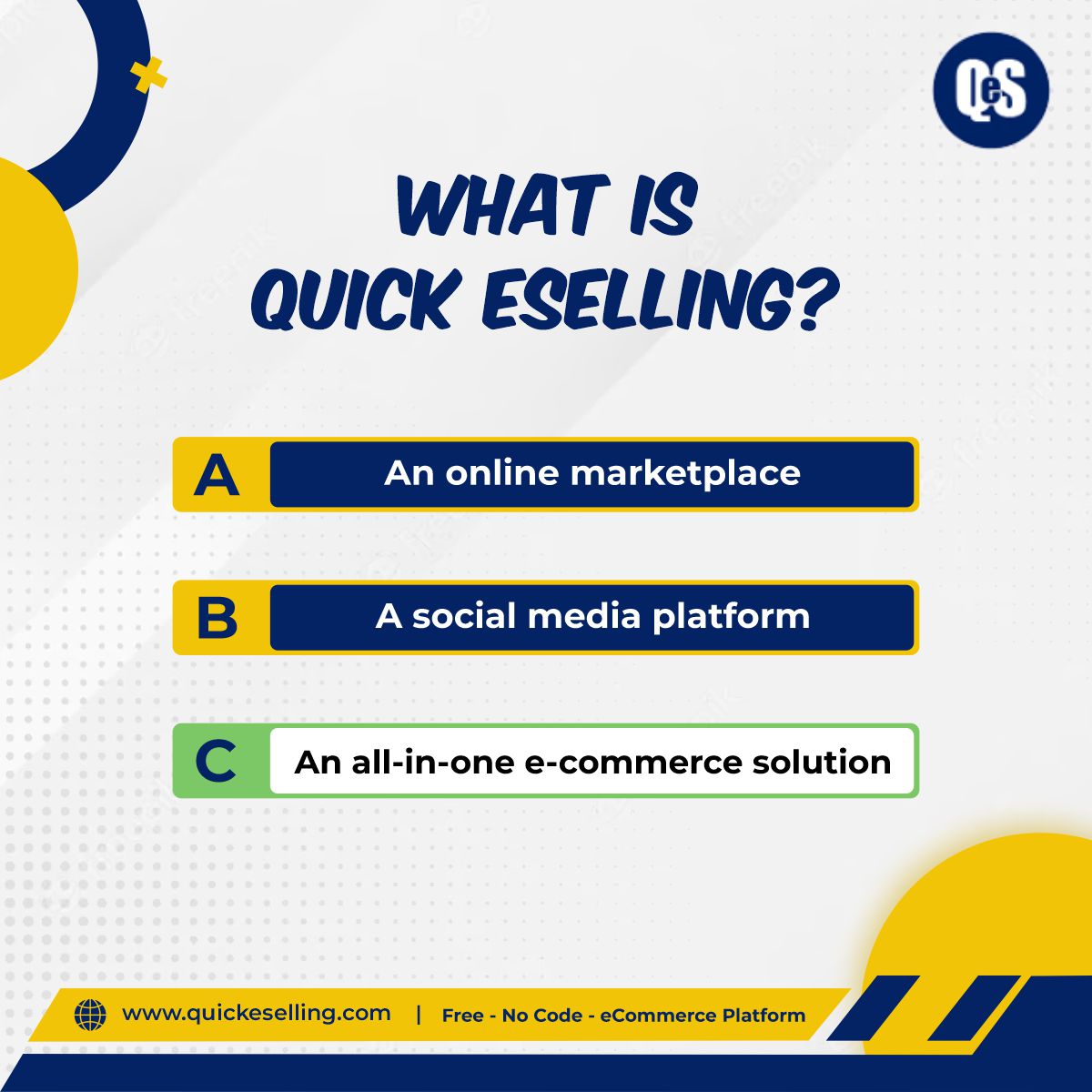 QuickeSelling's tweet image. 🛍️💻 Ready to sell online? QuickeSelling is your all-in-one eCommerce solution!

👉 Build your store, manage inventory, process payments &amp;amp; connect with customers—all with zero tech skills! 🚀

#QuickESelling #SellOnline #EcommerceMadeEasy #BusinessGrowth