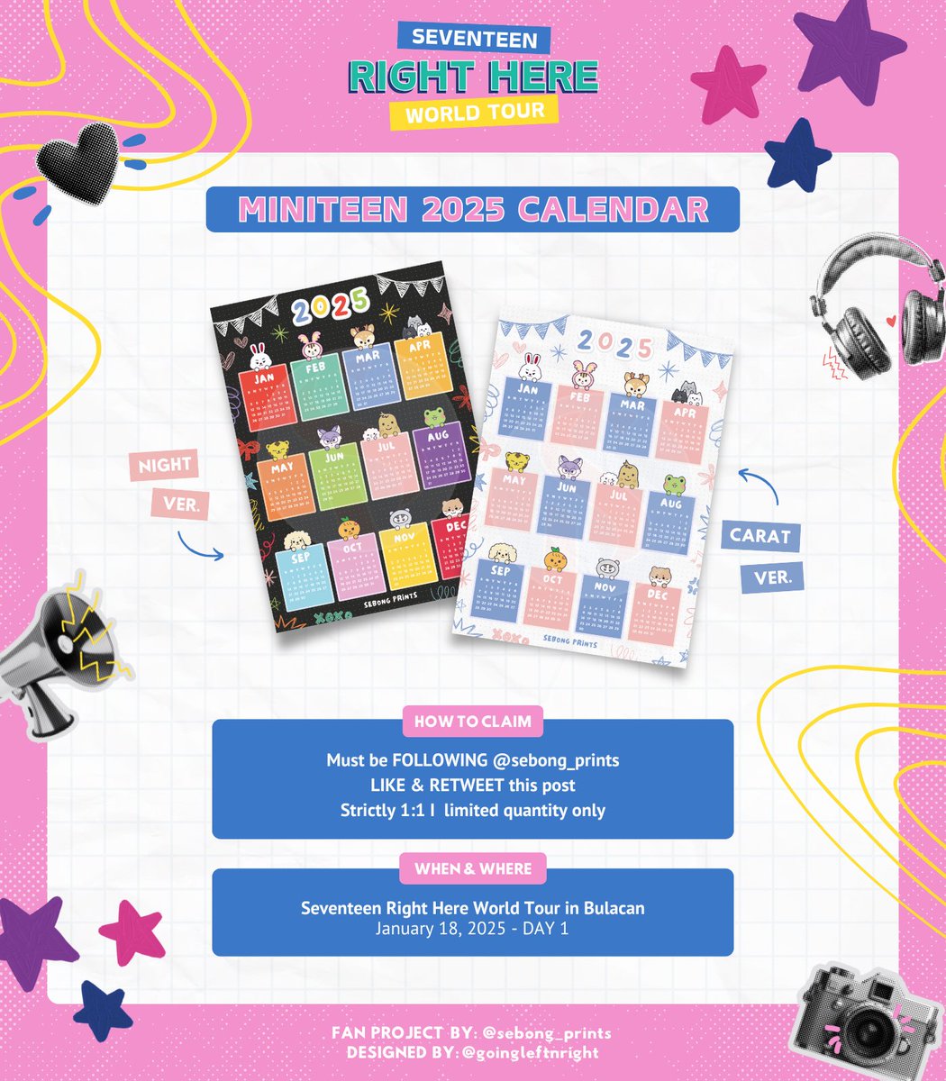 sebong_prints's tweet photo. SEVENTEEN RIGHT HERE
IN BULACAN FREEBIES ✨
fan project by: @sebong_prints 

MINITEEN 2025 CALENDAR 🎉

🗓️: Jan 18 - DAY 1
📍: PH Sports Stadium

HOW:
𖦹 mbf, like, &amp; rt
𖦹 limited quantity (1:1)

See you, Carats!💎✨

—
#SVT_RIGHT_HERE_IN_BULACAN
#SEVENTEEN_RIGHT_HERE_IN_BULACAN https://t.co/sS81kc2QJd
