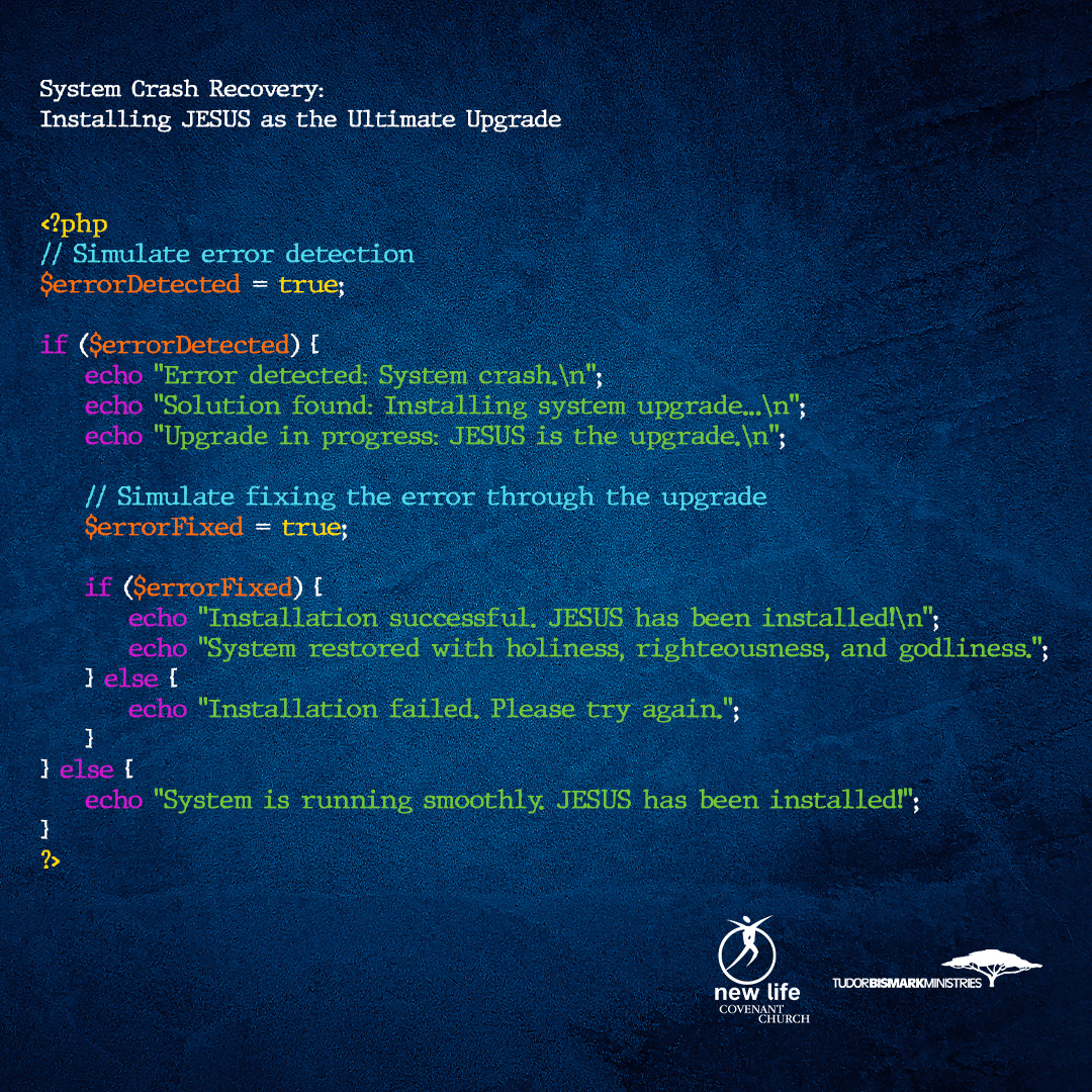 TudorBismark's tweet image. System crashed? No worries! We've found the ultimate upgrade: JESUS! Just like a system reboot, JESUS restores, heals &amp;amp; makes everything new. When life crashes, the solution is: install JESUS, &amp;amp; watch your system (life) be fully restored
#BishopTudorBismark #CreateSystems #nlcczw