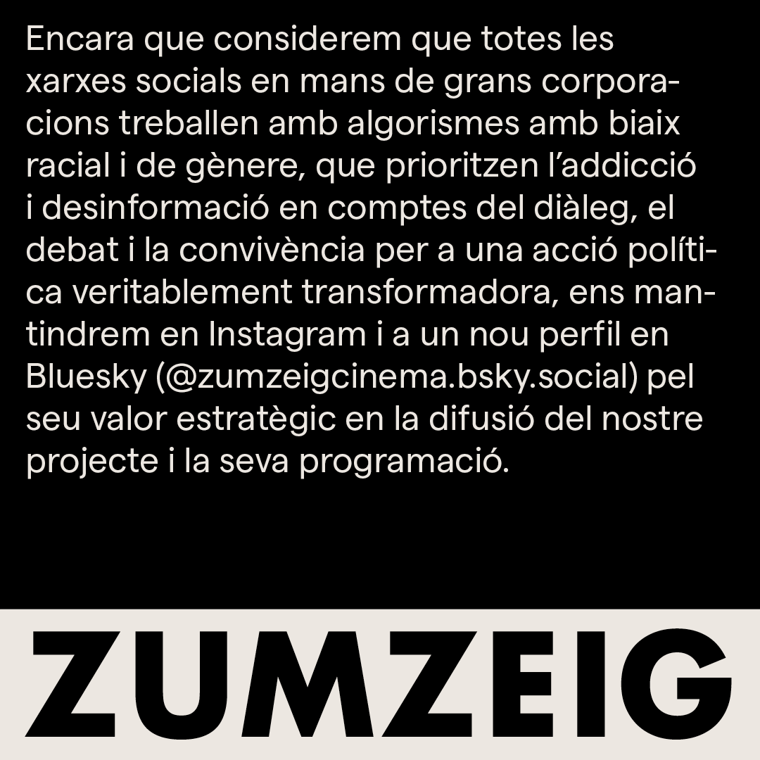 Podeu seguir la nostra programació a:
- la nostra web: zumzeigcine.coop
- la nostra newsletter: zumzeigcine.us18.list-manage.com/subscribe?u=53…
- bsky: bsky.app/profile/zumzei…