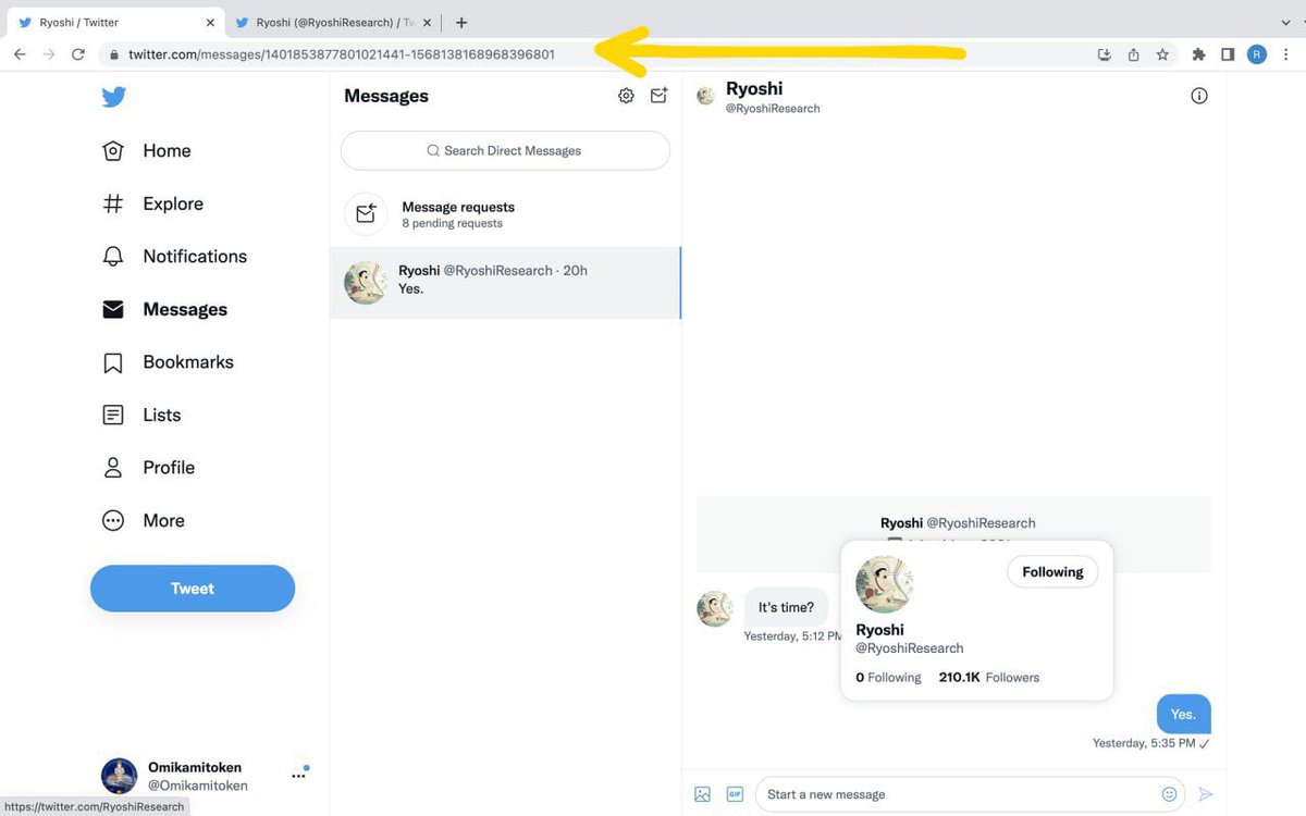 shinookill's tweet photo. 🚨 Proof Alert: Omikami is NOT linked to the real Ryoshi

Fake “Ryoshi” account and DMs Omikami. Here’s evidence showing the devs behind Omikami are unrelated to Ryoshi. Do NOT trust these scams. Always verify sources before investing 🛑 #CryptoScam #Omikami https://t.co/uAh5yedrlj