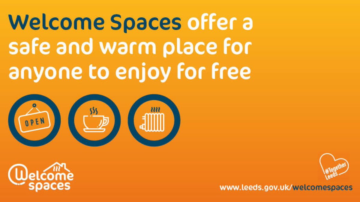 LeedsDirectory's tweet photo. Welcome Spaces are a network of community groups which provide warm, safe places for people to enjoy a hot drink and some company.

Find a list of welcome spaces on the Leeds Directory - https://t.co/aOofXPxFku

Want to know more about Welcome Spaces? Check out #TogetherLeeds https://t.co/BPkXQkOCUG