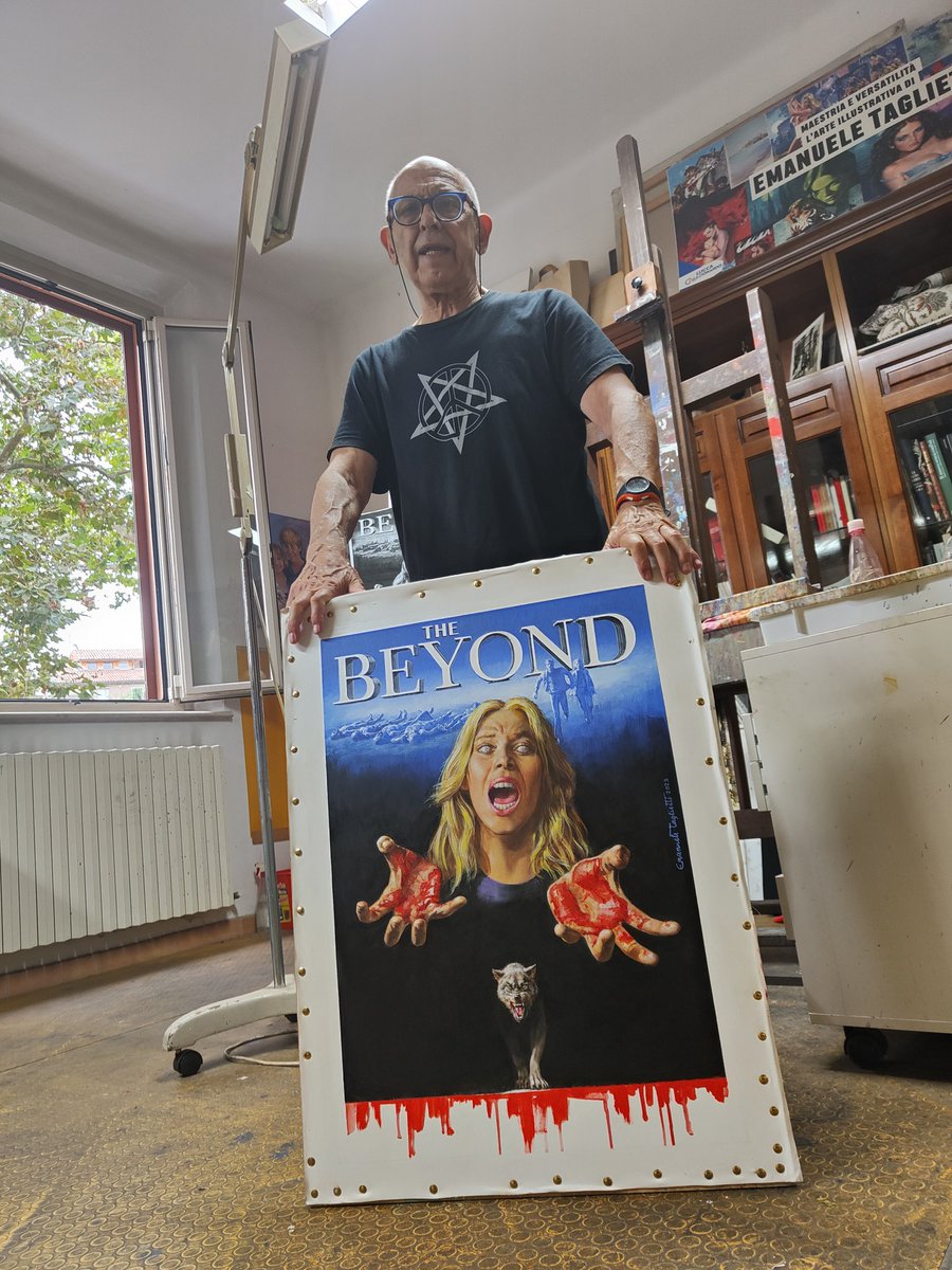Legendary artist Emanuele Taglietti displays his finished poster art for our new 4K restoration of Lucio Fulci's THE BEYOND
shop.grindhousereleasing.com/products/the-b…