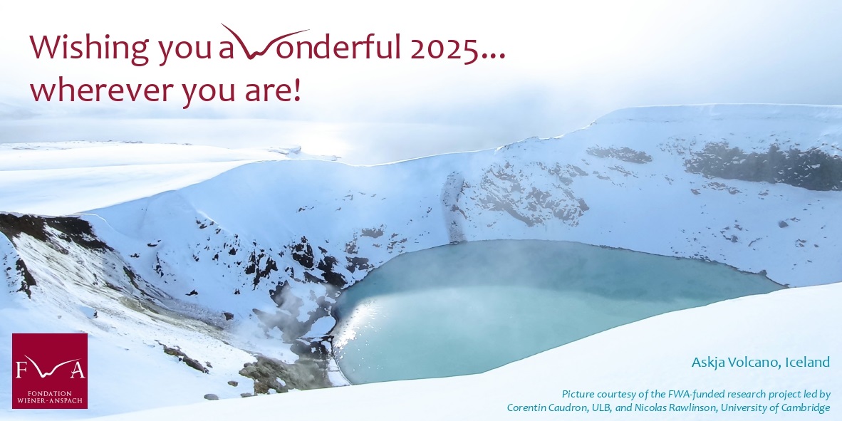 Warm thanks to our Alumnus <a href="/CoCaudron/">Corentin Caudron</a>  (ULB) and Nicolas Rawlinson (University of Cambridge) for the beautiful picture accompanying our best wishes for 2025. Their collaborative project is among the five currently supported by the FWA. The next call will be in March!
