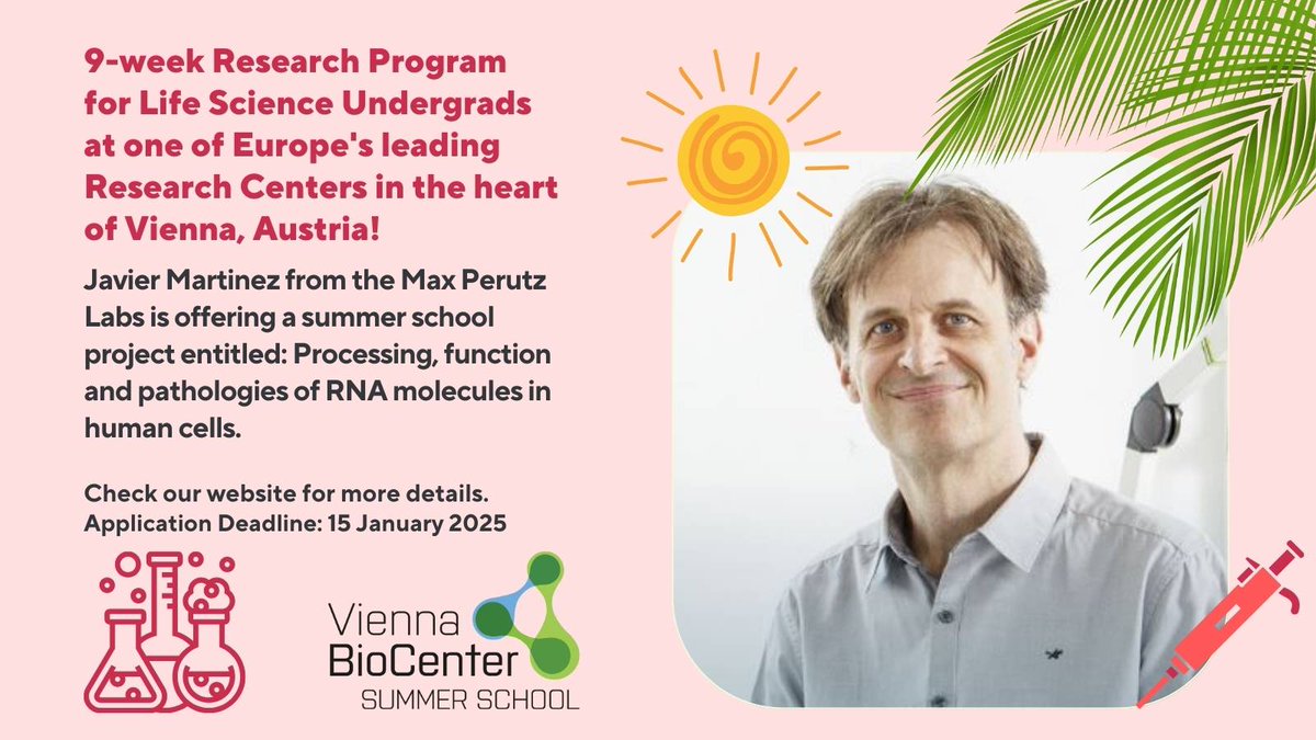 Vienna BioCenter Scientific Training (@trainingvbc) on Twitter photo The <a href="/viennabiocenter/">Vienna BioCenter</a> Summer School 2025 call is now open for talented undergrads, it's a great opportunity for students who are interested in the life sciences. Check out Javier's group:
training.vbc.ac.at/summer-school/
<a href="/IMPvienna/">IMP</a> <a href="/IMBA_Vienna/">IMBA imbavienna.bsky.social</a> <a href="/gmivienna/">GMI Vienna gmivienna.bsky.social</a> <a href="/MaxPerutzLabs/">Max Perutz Labs Vienna</a> <a href="/CeMM_News/">CeMM</a> The <a href="/viennabiocenter/">Vienna BioCenter</a> Summer School 2025 call is now open for talented undergrads, it's a great opportunity for students who are interested in the life sciences. Check out Javier's group:
training.vbc.ac.at/summer-school/
<a href="/IMPvienna/">IMP</a> <a href="/IMBA_Vienna/">IMBA imbavienna.bsky.social</a> <a href="/gmivienna/">GMI Vienna gmivienna.bsky.social</a> <a href="/MaxPerutzLabs/">Max Perutz Labs Vienna</a> <a href="/CeMM_News/">CeMM</a>