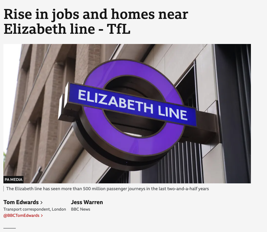 NEW: the Elizabeth line has resulted in an increase in new homes and jobs, according to a new Transport for London study. Investing in infrastructure works!