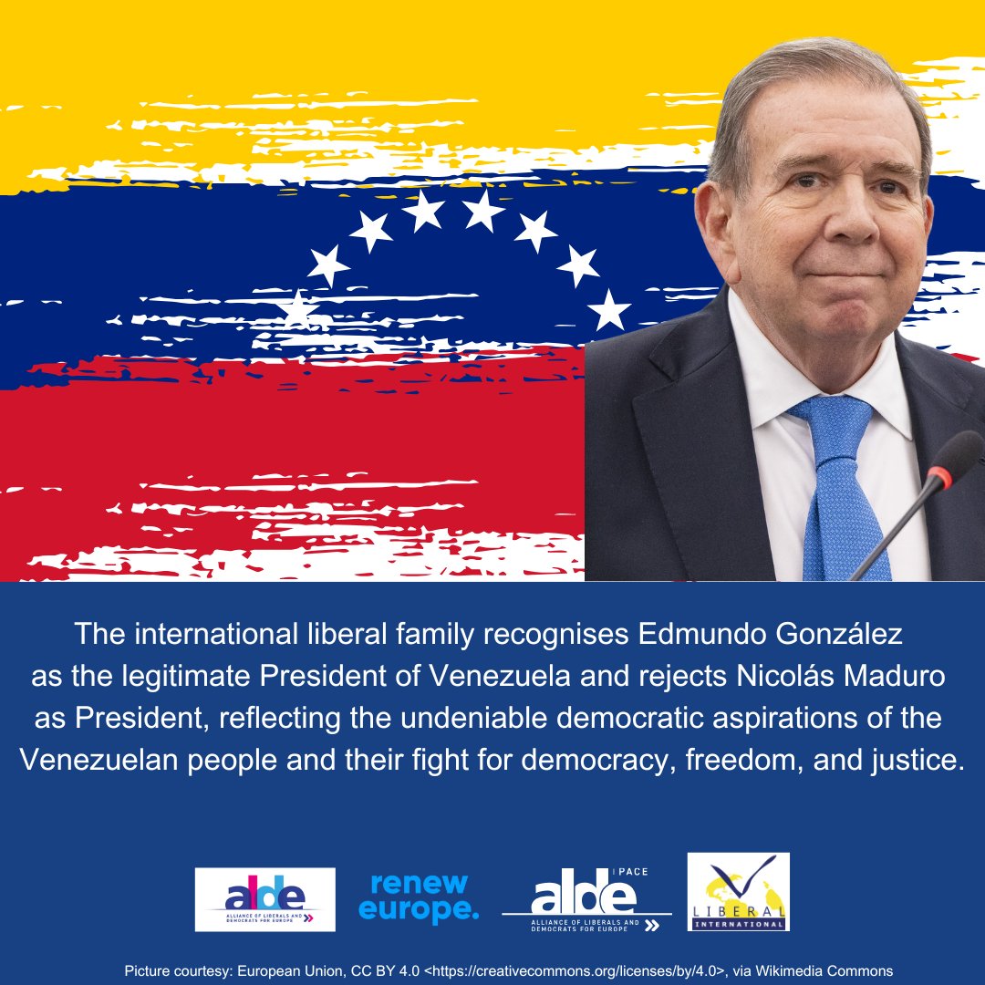Liberal International (@liberalinternat) on Twitter photo Together with <a href="/ALDEParty/">ALDE Party</a> <a href="/ALDExPACE/">ALDE-PACE</a> <a href="/RenewEurope/">Renew Europe</a>, we recognise Edmundo González as Venezuela's legitimate President, reflecting the people's democratic will.
We stand with <a href="/VenteVenezuela/">Vente Venezuela</a> & <a href="/MariaCorinaYA/">María Corina Machado</a>.
Democracy must prevail.
liberal-international.org/news-articles/… Together with <a href="/ALDEParty/">ALDE Party</a> <a href="/ALDExPACE/">ALDE-PACE</a> <a href="/RenewEurope/">Renew Europe</a>, we recognise Edmundo González as Venezuela's legitimate President, reflecting the people's democratic will.
We stand with <a href="/VenteVenezuela/">Vente Venezuela</a> & <a href="/MariaCorinaYA/">María Corina Machado</a>.
Democracy must prevail.
liberal-international.org/news-articles/…